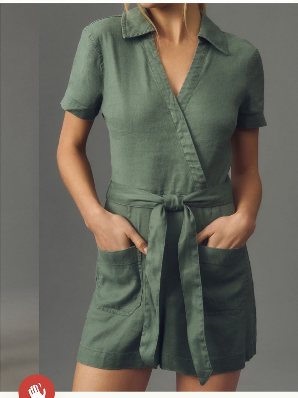 Maeve Olive Green Short-Sleeve Wrap Romper